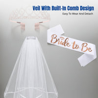 Shiny Crown Bridal Headpiece, Soft Veil with Comb, Bride to Be Sash, Princess Party Set