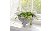 Planter with Bird Figurines Rustic Footed Planter Bowl Stone Look Centerpiece Bowl for Gardeners