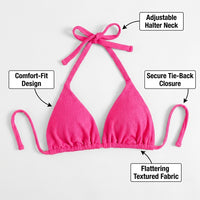Bikini Top for Plus Size Women, Padded Halter Tie Back Design for Adjustable Support, Comfortable Nylon Polyester Beachwear for Water Sports