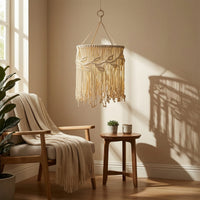 Bohemian Lamp Shade with Tassels Woven Macrame Lampshade Handmade Boho Pendant Light Cover Decorative for Cafe