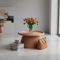 Round Tray Top Table Nordic Style Fluted Base End Table Lightweight Home Furniture for Living Room, Bedroom, Small Areas