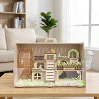 Large Hamster Cage Acrylic Hamster Villa with built-in Wheel, Wood and premium habitat with Openable Top for Syrian Hamsters and Gerbils