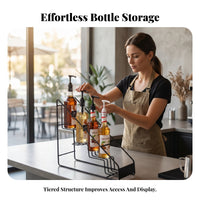 Open-Frame Wire Bottle Rack Home Storage Syrup Bottle Rack Stepped Rust Resistant Black