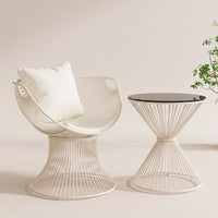 2 Pieces Lounge Chair with Table Modern Wire Chair with Cushion Airy Patio Conversation Set for Reading Corner, Living Room