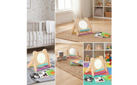 Wooden Mirror with Cards Educational Bear Mirror Toy Foldable Compact for Babies, Tummy Time, Nursery
