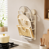 Pot Lid Holder Suction Cup Mount, 3-Tier Lid Holder Kitchen, Aluminum Minimalist, 38x24x12cm for Small Storage Space