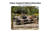 Minimalist Design Box-Frame Sofa Weather-Resistant Outdoor Furniture Modern Design Patio Set Long-Lasting Construction for Hotel Owners, Homeowners, Entertainers, Garden, Terrace, Balcony, Backyard