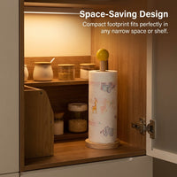 Dining Table Paper Towel Holder for Kitchen and Desktop, Freestanding Bamboo Countertop Roll Wood Dispensing Organizer for Cling Film