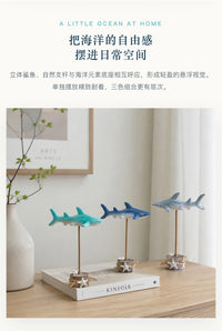 跨境树脂鲨鱼摆件地中海风格桌面装饰品创意海洋风家居摆设工艺品