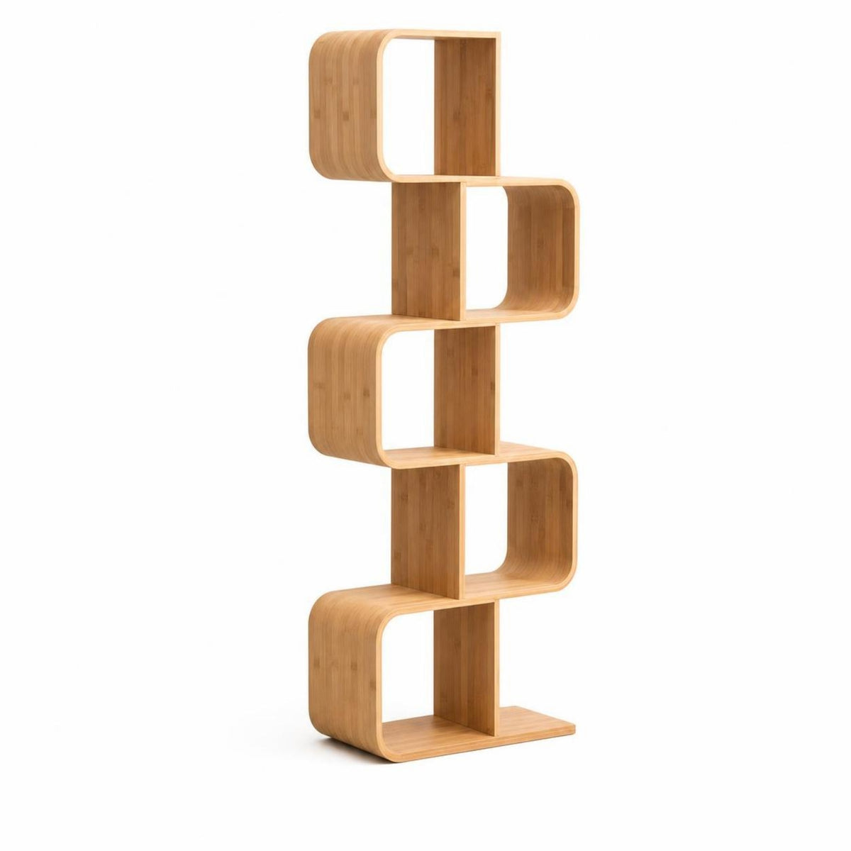 S-Shaped Storage Shelf Compact Bamboo Storage Rack Slim for Small Areas