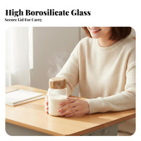 Lidded Glass Cup High Temperature Resistant Glass Measuring Bottle Leakproof Water Bottle with Time Marker for Students, Commuters, Home, Outdoor, Car