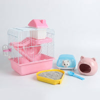 Syrian Hamster Cage and Golden Habitat, 2-Tier Shape Indoor Use, Beginner Small Animal House with Full Set of Accessories