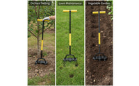Long-Handled Hand Aerator with Spring Multi-Prong Manual Lawn Aerator Cushioned Soil Loosener Ergonomic for Gardeners, Garden