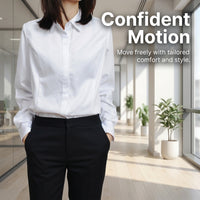 Long Sleeve Shirts for Women with Anti-Gaping Design for Office Work, Plus Size White Blouse, Square Neck Fitted for Business