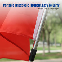 Outdoor Chinese Flag with Telescopic Stainless Steel Pole, Handheld Five-Pointed Red Flag, Waterproof Polyester for Hiking