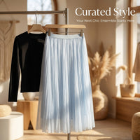Skirt for Girls and Women with High Waist Design, Elegant Pleated Midi for in Breathable Mesh Material for Summer Wear