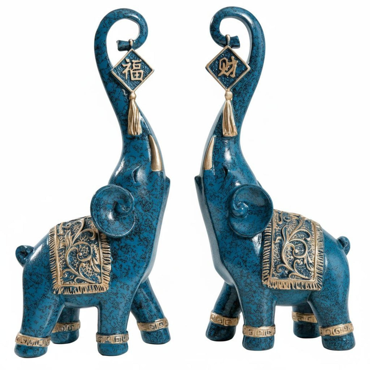2 Pieces Housewarming Gift Elephant Statue Pair Elegant Design Feng Shui Elephant Ornament High-Quality Resin for Entryway, Desktop, Office
