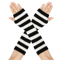 Anime Cosplay Striped Gloves, Fingerless Knit Sleeves, Christmas, Autumn Winter, Polyester