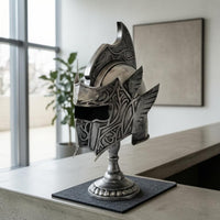 Pedestal Base Roman Soldier Helmet Engraved Centurion Helmet Model Tall Crest Decor Metal