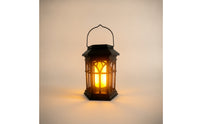 Flame-Effect Lantern with Carrying Handle Decorative Hanging Solar Lantern Weatherproof Portable for Courtyard