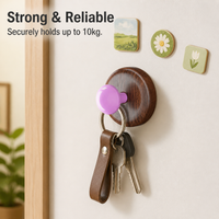 Decorative Wooden Wall Hooks, 4 Pack Walnut Animal Wall Hooks, Simple No Drill Hat Hooks, Cute Fungi Design for Kids Room, 5-10kg Capacity