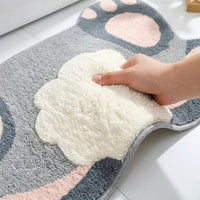 Cute Bunny Bath Mat Non-Slip Absorbent, Grey Rabbit Shaped Rug with Fluffy Tail, Machine Washable Microfibre Easter Floor Carpet for Bathroom, Bedroom & Nursery Decor