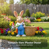 Hare Statue Planter Fiberglass Bunny Flower Pot Weather-Resistant Bunny Planter Figurine for Kids, Gardeners, Balcony, Patio, Kindergarten