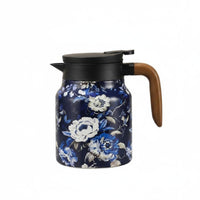 Large Capacity Stainless Steel Insulated Teapot New Year Gift Blue Floral Thermal Carafe for Home, Office