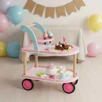 Wooden Ice Cream Cart Rolling Pretend Ice Cream Trolley Realistic Dessert Serving Fun Cart for Daycare
