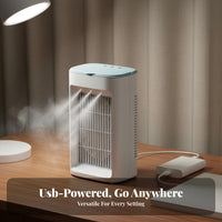 Desktop Water Cooling Fan Adjustable Speeds Mini USB Air Conditioner Three Settings USB Powered Chiller for Students, Office Workers