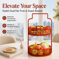 2 Layer Fruit Basket, Metal Fruit Bowl for Kitchen Organisation, Countertop Storage Rack for Snacks & Fruit, Decorative Household Holder