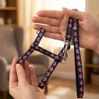 Cat Harness and Leash Walking Set, Soft Mesh Harness Leash with 2 Adjustment Points, Size S Training Tool for Outdoor Cat, Floral Pattern Pink