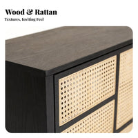Rattan Door Cabinet Nordic and Design Rattan Door Cupboard Sturdy Wood Frame Ample Storage for Teahouse Managers