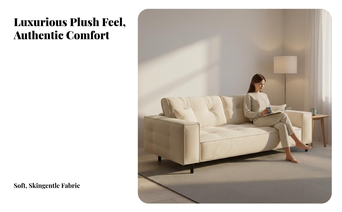 Curved 3-Seater Sofa French Cream design Living Room Seating Designer Model Couch for Apartment Dwellers, Young Adults, Lounge Area, Bedroom, Office
