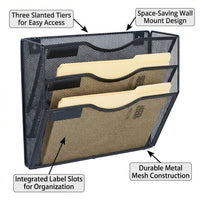 3 Tier Wall Mounted File Holder, Metal Document Rack for Office Storage, Hanging Magazine for Students and Home