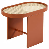 Nordic Design Oval Cane-Topped Side Table Woven Top Compact End Table with Storage Minimalist Design Nightstand Multi-Purpose for Homeowners, Apartment Dwellers, Students, Living Room, Bedroom, Balcony, Office