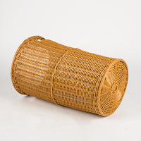 Hand-Woven Rattan Laundry Hamper with Lid, Round Storage Basket for Bathroom and Guest Room