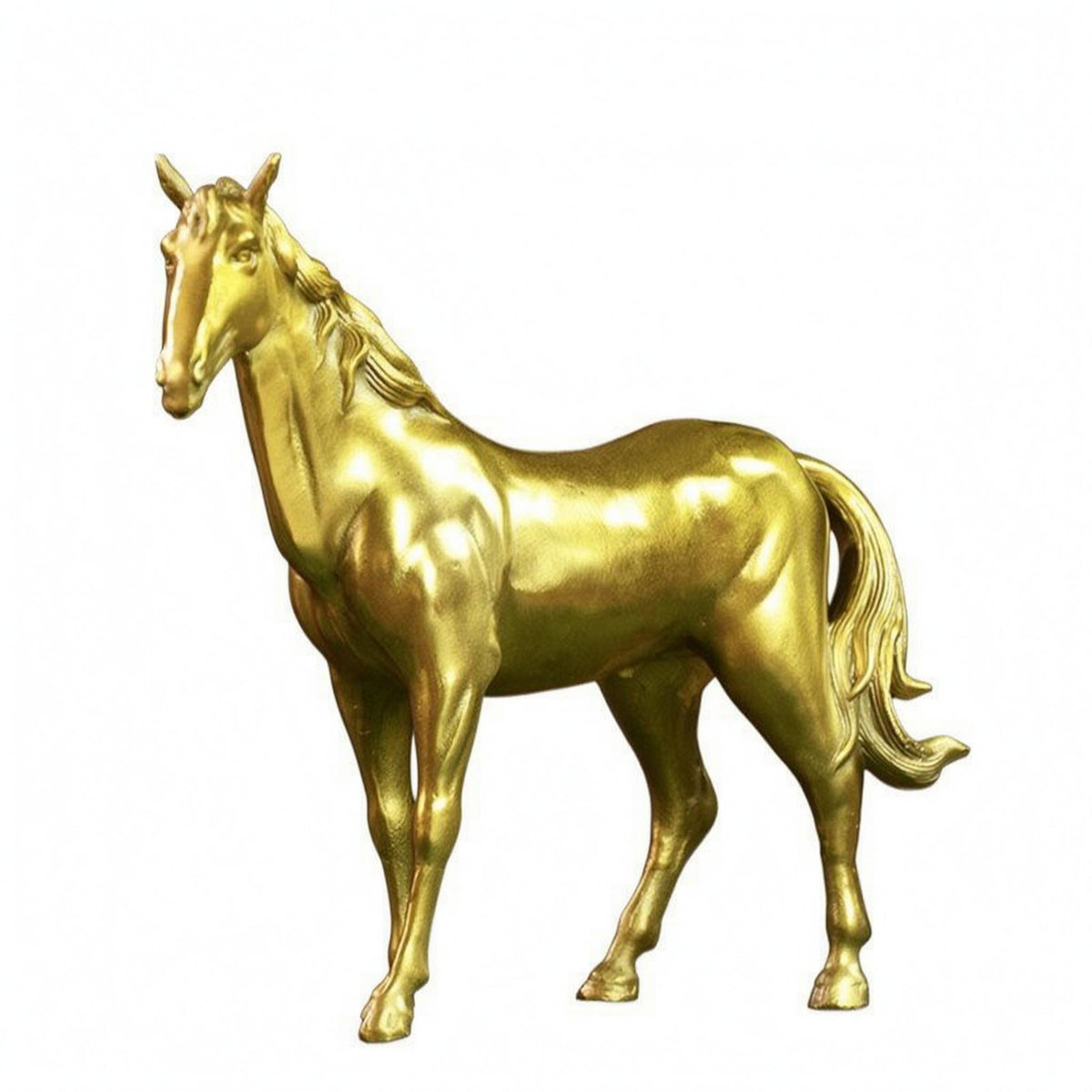 Brass Horse Figurine Gold-Toned Home Decor Craft Piece for Office Display