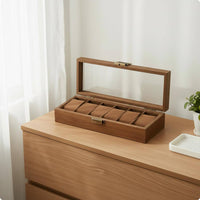 Walnut Watch Box Handy Clasp Wooden Watch Organizer Removable Pillows for Desk