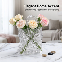 Handbag Shaped Glass Vase, Modern Minimalist Flower Vase for Home Decor, Geometric Textured Crystal Glass Vase, Living Room Table Centerpiece
