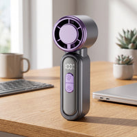 Mini Handheld Fan with Digital Display Pocket-Sized for Outdoor, Desk, Commuters