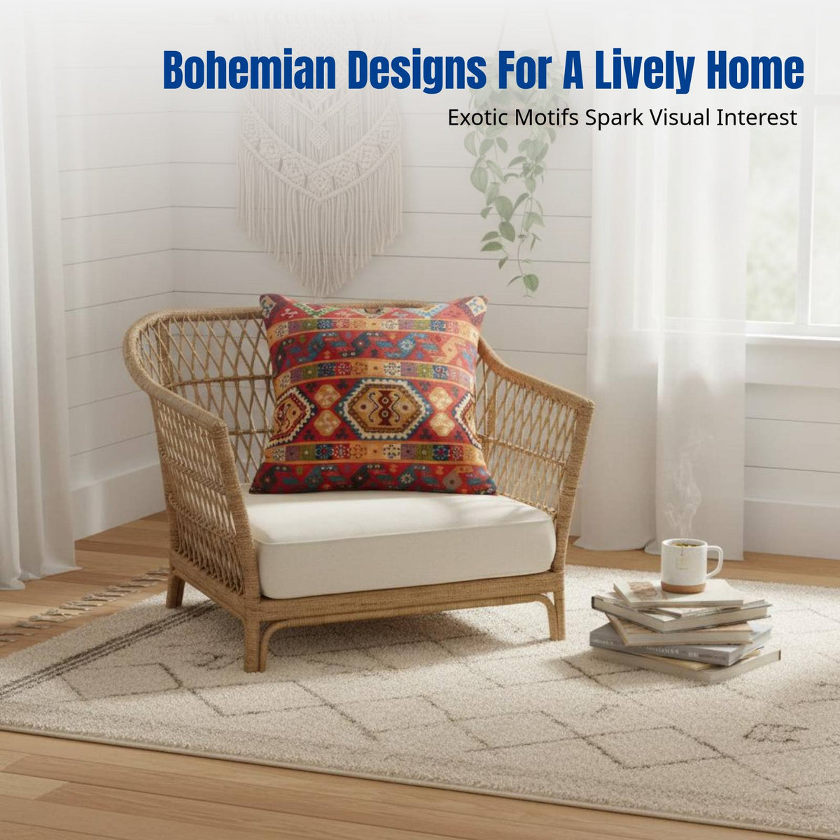 New Year Red Bohemian Jacquard Pillow Cover, Ethnic Geometric Accent for Sofa or Chair