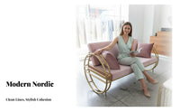 Nordic aesthetic Metal Frame Settee Minimalist Design Seating Furniture Space-Saving Loveseat Upholstered for Apartment Dwellers, Business Owners, Living Room, Reception Area, Studio, Boutique