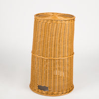 Hand-Woven Rattan Laundry Hamper with Lid, Round Storage Basket for Bathroom and Guest Room