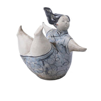 Girl Figurine Freestanding Ceramic Sculpture Glossy Tabletop Ornament for Shelf