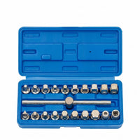 21 Pieces 3/8-Inch Drive Oil Pan Drain Plug Set Square Hex Star Drive Triangle Bits Drain Plug Socket Set