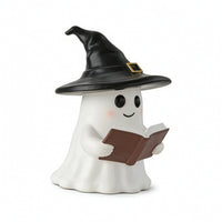 Reading Ghost with Witch Hat Cute Ghost Figurine Standing Tabletop Decoration Playful for Students, Bookshelf