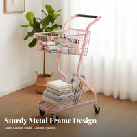 Cute Design Double Decker Shopping Cart Photo Prop 2-Tier Utility Cart Large Capacity Household Transport 360° Swivel Wheels for Shop Owners, Social Media Influencers, Apartment Dwellers, Supermarket, Boutique, Outdoor