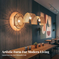 Natural Materials Rattan Hanging Light Easy Installation Woven Bamboo Lamp Adjustable Height Chinese Design Hanging Light for Restaurant Owners, Interior Designers, Homeowners, Living Room, C Not in Use Ee Shop, Bedroom, Kitchen Island