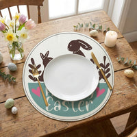 Round Easter Placemat Happy Easter Festive Design Linen Dining Placemat Easy To Care Hare Illustration Table Mat for Party Hosts, Families, Kitchen, Restaurants